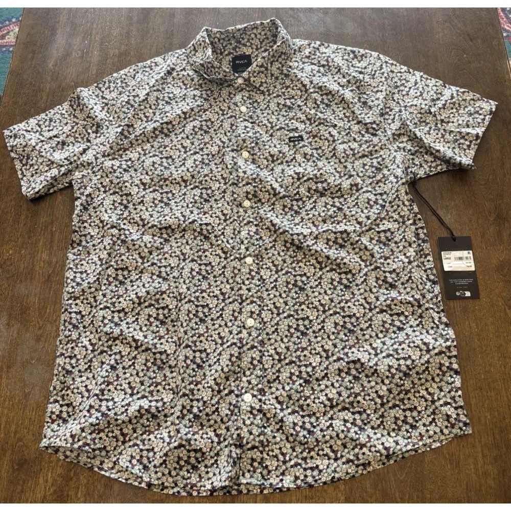 RVCA Anytime Men's S/S Button Shirt Navy Floral Large
